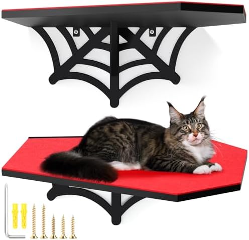 Gemscream Gothic Halloween Wall Mounted Cat Shelf, Coffin Spider Web Design