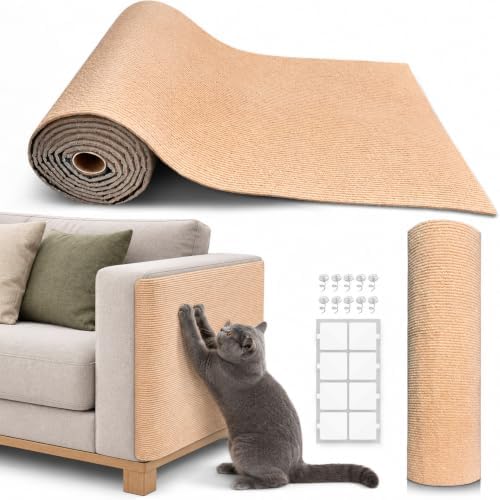 Cat Scratch Furniture Protector, Self-Adhesive Carpet Mat, Brown