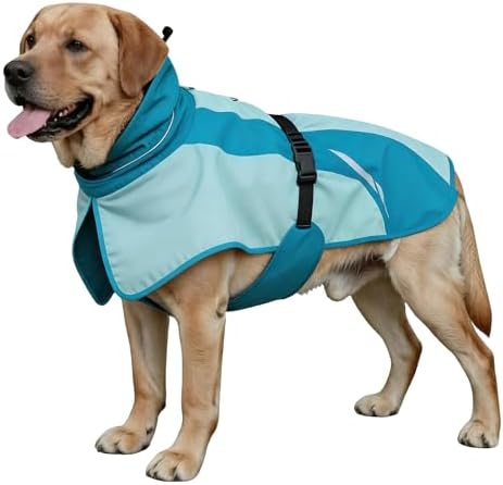 Waterproof Dog Raincoat, Windproof Breathable High Collar Rain Jacket with Leash Hole, Adjustable Pet Rain Coat with Reflective Stripes for Small Medium Large Dogs
