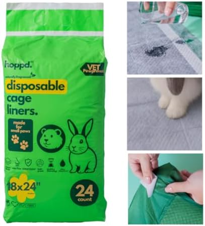 Hopp'd™ Disposable Cage Liners for Guinea Pigs, Rabbits, Ferrets & Small Pets - Ultra Absorbent Bunny Pee Pads with Bamboo Odor Control; Guinea Pig Bedding (18" x 24" Small Essential) | 24 Count