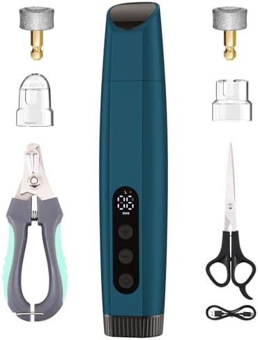 ATESON Dog Nail Grinder with LED Light, 6-Speed Quiet Electric Pet Nail Trimmers, Forward/Reverse, Electric Dog Nail Trimmer, 2000mAh Battery 8H Runtime, 95% Dust Capture for Dogs & Cats