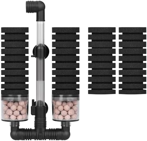 AQUANEAT Aquarium Air Powered Sponge Filter with Ceramic Media Balls, for Betta Fry Shrimp Fish Tank, with 2 Spare Sponges, up to 40Gal