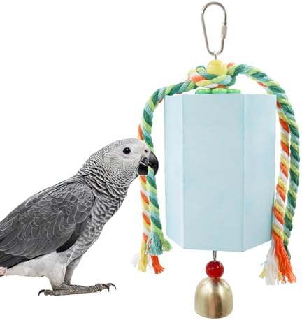 Bird Beak Grinding Stone, Parrot Chew Toys with Bells, Parakeet Toys, Cage Accessories for African Grey, Amazon Parrots, Budgies, Cockatiels, Lovebirds, Conures, Quakers, Small to Medium Birds