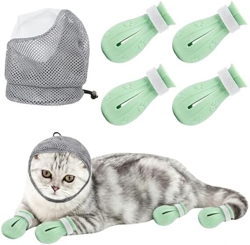 CoguZed 5 Pack Adjustable Cat Muzzle for Grooming, Breathable Anti-Bite Cat Muzzles for Cats, Grooming Muzzle with Paw Covers for Nail Trimming Vet Visits Bathing