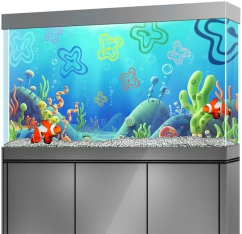 Aquarium Background Stickers for 5-12 Gallon Tanks, Cartoon Underwater Self-Adhesive Fish Tank Reptile Terrarium Decor Poster (24 x 12inches / (61 x 31 cm))