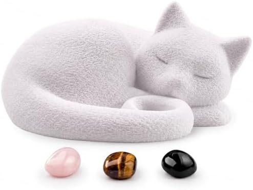 White Cat Urn for Ashes with Crystal Stones Memorial Keepsake