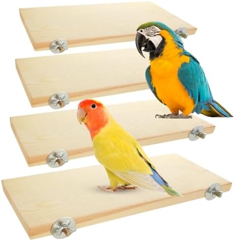 4 Pack Bird Perch Stand 12.4×5.3 Inch Parrot Wood Platform Rectangle Wood Perch Stand Board Shelf for Parrots Birds Budgie Parakeet Cockatiel Hamster Chinchilla Gerbil