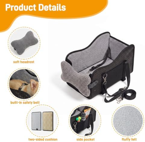 Console Dog Car Seat for Small Dogs，Dog Booster Seat Under 15lbs