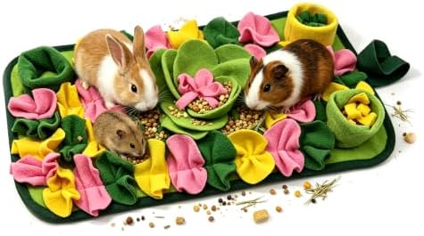 Guinea Pigs Foraging Mat，Rabbit Snuffle Mat for Bunny Hamsters Puzzle Toys Ferrets Interactive Feeding Mat for Hedgehog Chinchillas Small Animals (Green)
