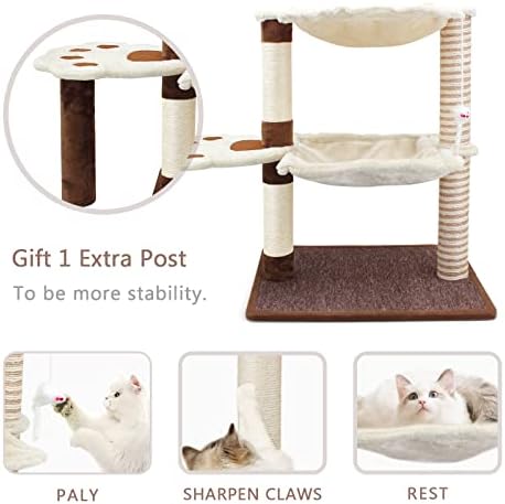 SONGWAY Cat Scratching Post with Hammock - 27.5'' Cat Tree with Natural Sisal Post, Cradle Bed Hammock for Indoor Large Adult Cats