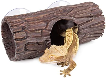 REPTIZOO Reptile Hide Cave Resin Hollow Tree Trunk Hideout Hermit Crab Climbing Toys Reptile Shelter Sleeping Cave for Arboreal Reptiles, Hermit Crabs, Leopard Gecko, Lizard Terrarium Decor