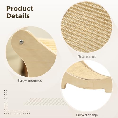 Wooden Cat Scratching Board Bed, Curved Sisal Cat Scratcher, Dual-Use Lounge Chair for Large Cats, 19.7 x 13 x 6.7 in, Stable Solid Wood Furniture Protector