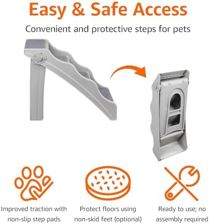 Amazon Basics Foldable Non-Slip Pet Stairs for Small Dogs and Cats, Senior Pets, Easy to Climb, 14.6" x 22.75" x 19.5", Grey