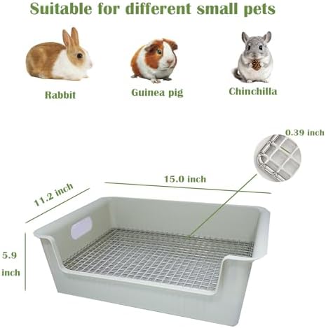 Large Rabbit Litter Box with Widened Stainless Steel Grid, Easy to Clean Guinea Pig Bunny Litter Box for Guinea Pigs Cages,High Back Wall for Small Animals（15×11.2×5.9 in
