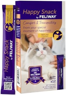 Happy Snack by FELIWAY®, Delicious, Lickable, Squeezable Purée Cat Treats for a Daily Calming Routine, Made with Real Chicken, 12 Pack (0.5oz Tubes)