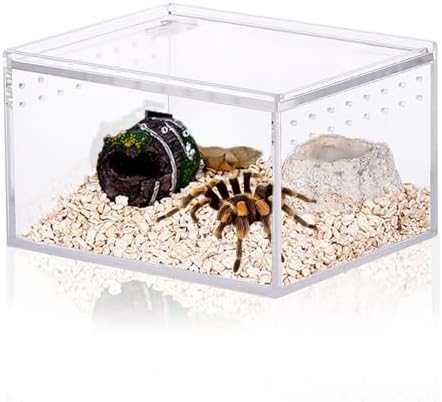 Small Acrylic Reptile Enclosure, No Assembly Small Reptile Breeding Box for Insect Tarantula Hermit Crab Jumping Spider (4x3.3X2.5 in)