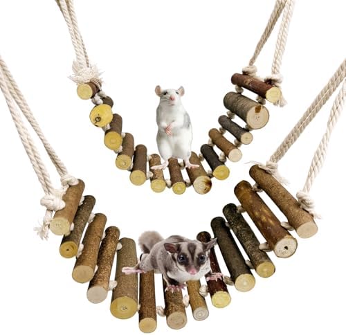 BNOSDM Sugar Glider Climbing Toys 2 Pack Nature Wood Rope Ladder Hanging Sugar Glider Bridge Cage Accessories for Mice Rat Hamster Gerbil Chinchilla