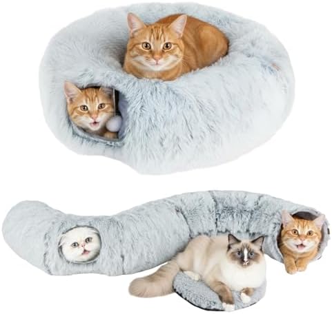 Cat Tunnels for Indoor Cat, Soft Plush Dount Kitty Cave with Peekaboo Hideaway, Under Christmas Tree Cat Toys for Kittens, Rabbits & Ferrets