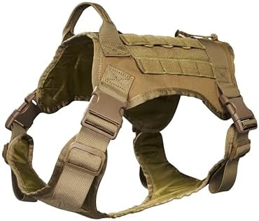 Tactical Dog Harness with Handle, No Pull Adjustable Pet Harness Top Elastic Retention Cord - K9 Dog Training Vest No-Pull Adjustable Outdoor, Molle System, for Medium Large Dog