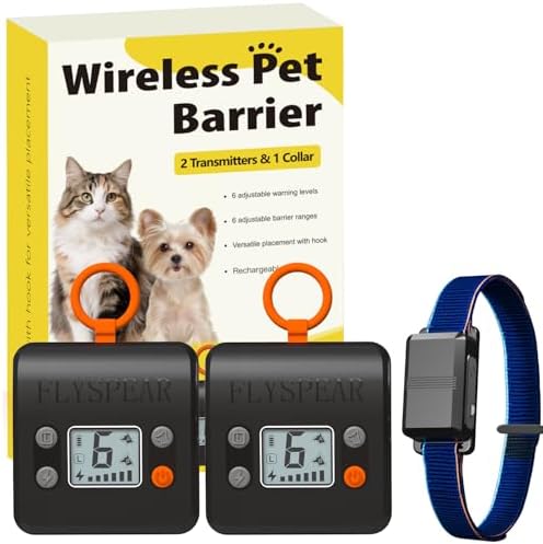Wireless Cat Barrier with 2 Transmitters - Rechargeable Indoor Barrier with 6 Adjustable Range Radius up to 7 ft, 6 Adjustable Safe Static Intensity, Fence System for Cats Small Dogs with Hook