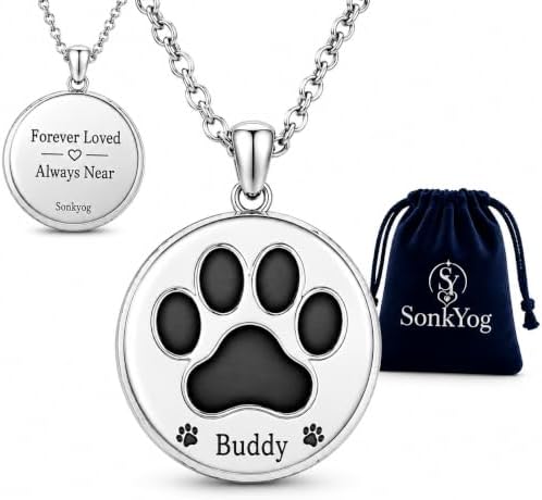 Buddy Pet Memorial Necklace for Ashes, Pre-Engraved Paw Print Cremation Urn Pendant for Dog, 316L Stainless Steel Twist-Open Keepsake, Sympathy Gift — Name Reads Buddy, Not Customizable