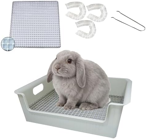 Large Rabbit Litter Box with Widened Stainless Steel Grid, Easy to Clean Guinea Pig Bunny Litter Box for Guinea Pigs Cages,High Back Wall for Small Animals（15×11.2×5.9 in