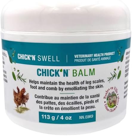 Premium Poultry Balm for Optimal Care and Healing-Chick'n Balm from Chick'n Swell - Legs- Wounds and Combs - with Healing Essential Oils and Sulfur, 4 Oz (113g).