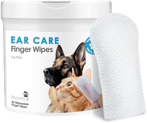 Mooncat Cat Ear Wipes, Finger Ear Cleaner with Silicone Dots, 40 Wipes
