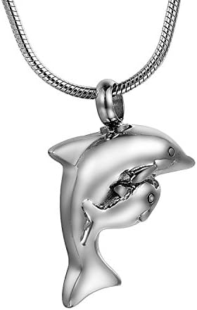 COCO Park Mom & Baby Dolphin Pet Cremation Necklace 316L Steel Memorial Keepsake Urn Pendant Jewelry for Ashes