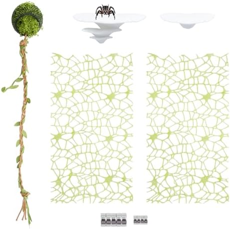 5 Pack Jumping Spider Enclosure Accessories, 1 Hollowed-Out Hideout with Climbing Rope, 2 Climbing Web, 2 Mushroom Habitat Platform, Jumping Spider Enclosure Decorations