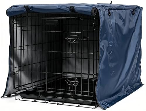 Dog Crate Cover Heavy Duty Polyester, Universal Pet Kennel Cover, Windproof Sunshade Privacy Cover Fits 42" Wire Dog Cage, Navy Blue