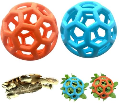 2PCS Turtle Feeder Balls, Slow Feeder Foraging Toy for Turtles & Tortoises, Reusable Fruit Vegetable Treat Holder, Aquarium Tank Habitat Accessories for Reptiles