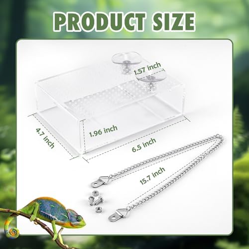Chameleon Feeder Box with Suction Cups, Acrylic Feeding Bowl for Bearded Dragon, Wall-Mounted Insect Feeder for Lizard, Iguana, Gecko, Frog