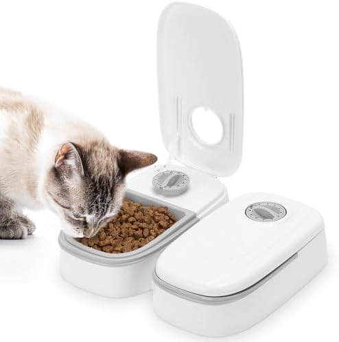 Automatic Cat Feeder 2 Meal, Large Capacity Dog and Cat Feeder, Detachable Pet Food Dispenser, 48H Timed Wet Dry Automatic Pet Feeder for Cat and Dog
