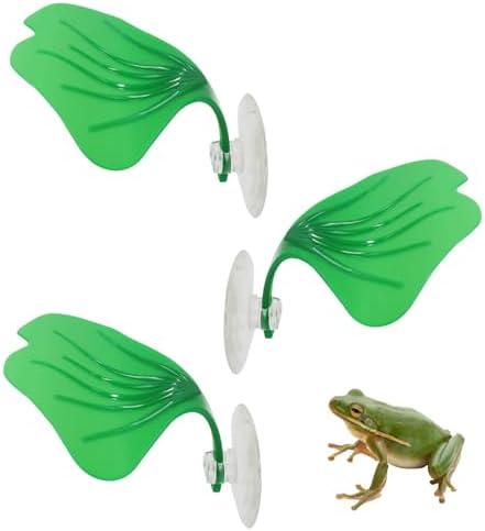 3 Pack Plastic Leaf Decorations with Suction Cups, Frog Habitat Platform, Reptile Decorations for Terrarium, Tank Terrarium Accessories for African Dwarf, Toad