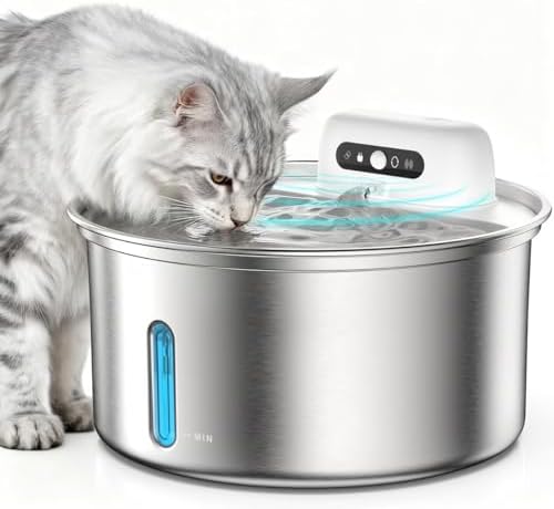 Casfuy W12 Upgraded Wireless Smart Stainless Steel Dog & Cat Water Fountain, 108-oz