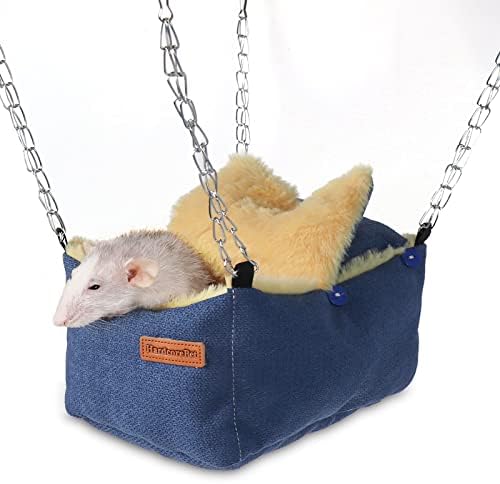 Hamster Hammock, Rat Toys and Accessories for Cage Dwarf Hamsters House Pet Beds, Small Pet Hammock Syrian Hideout, Fancy Rat Stuff Cage Accessories for Gerbils and Chipmunks (Blue)
