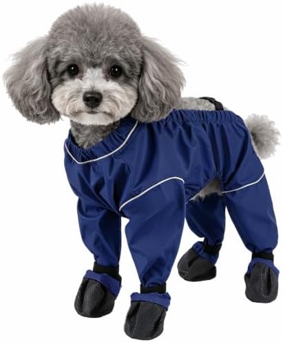 Dog Pants with Suspenders, Adjustable Waterproof Dog Boots, Anti-Dirty Anti-Slip Pet Paw Protectors, Reflective for Night Visibility, Ideal for Daily Outdoor Strolls (Dark Blue, M)