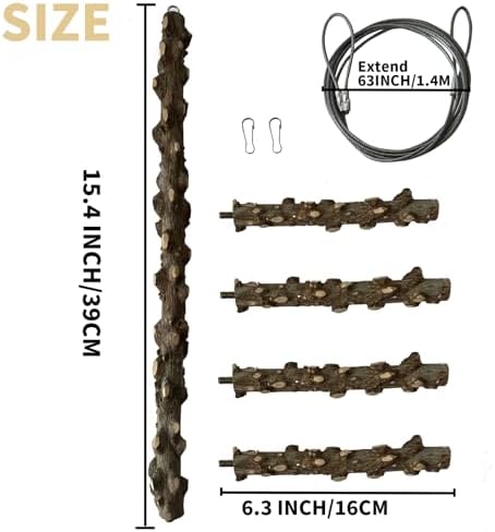 FlidRunest Bird Perch, Hanging Bird Tree Ceiling Perch Swing Toy, Natural Pepper Wood Bird Training Toy for Parrot Parakeet Cockatiel Conure Small-Medium Birds