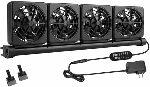 4-Fans Aquarium Chiller with Adjustable 5 Speed Controller 5 Timer Setting, Fish Tank Fan Aquarium Cooling Fan, 90° Adjustment Aquarium Cooler Fan Quiet for Tank Home Office