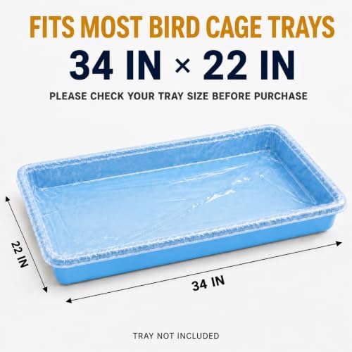 50 Pack Disposable Bird Cage Liners, Clear Plastic Cage Tray Liner Bags, Elastic Edge Disposable Liners for Parrots, Canaries, Cockatiels and Small Animals, 34 x 22 Inches