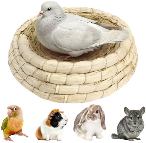 Hypeety Handwoven Straw Bird Nest Cage for Parrot Macaw African Greys Budgies House Hatching Breeding Cave Also for Dove Hamster Gerbil Chinchillas (L)
