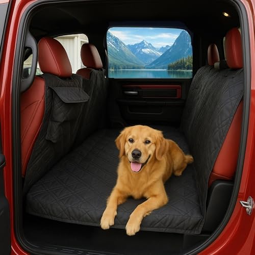 Formosa Covers Deluxe Full-Size Truck Crew Cab Dog Seat Cover – Water-Resistant, Anchor-Secured Back Seat & Floor Protector – Fits F-150, Ram 1500, Silverado, Tundra CrewMax – XL 62″ × 94″, Black