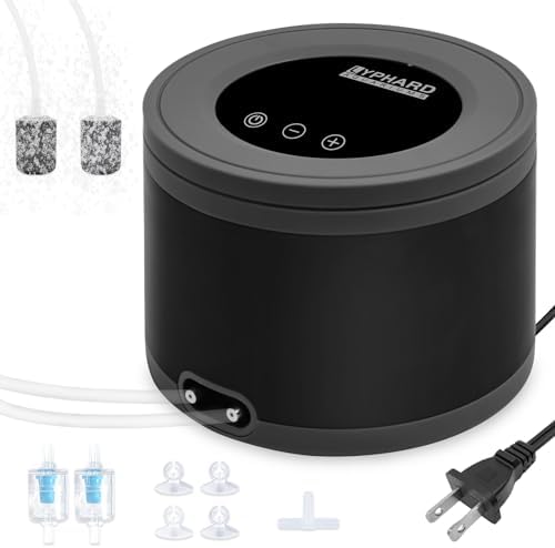 LYPHARD AQUARIUMS Aquarium Air Pump, Dual Outlets 5W Ultra Quiet Aerator for 20-600 Gallon Fish Tank Bubbler Adjustable Air Flow with Accessories