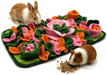 Guinea Pigs Foraging Mat，Rabbit Snuffle Mat for Bunny Hamsters Puzzle Toys Ferrets Interactive Feeding Mat for Hedgehog Chinchillas Small Animals (Pink)