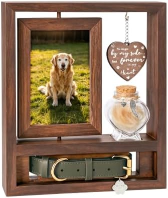 3 in 1 Dog Memorial Frame, Rotating Wood Frame with Fur Jar