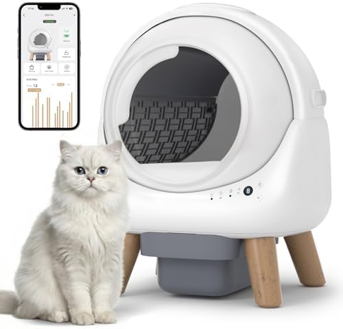 Self Cleaning Litter Box for Multiple Cats, Smart APP Control with Safety Sensors, 15-Day Odor Control, Extra Large Waste Bin, Ultra Quiet Automatic Cat Litter Box, White