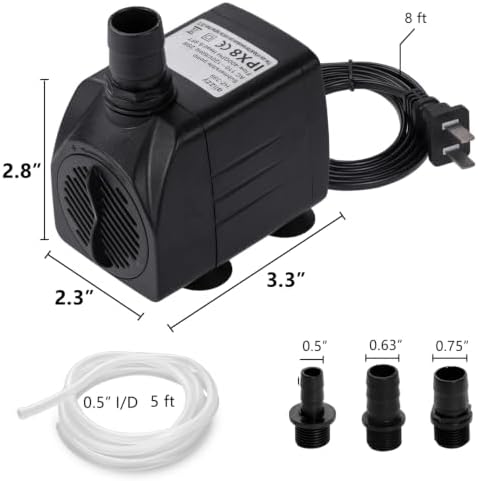 alizzy 400 GPH Fountain Pump, Durable Submersible Water Pump