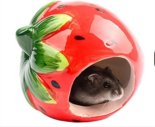 Cool Hamster House Hideout Suitable for Hamsters Less Than 4 inches 10 cm in Length Ceramics Strawberry Shape Bed Cute Small Animal Pet Squirrel Hedgehog Chinchilla Nest Hamster Cage Accessories