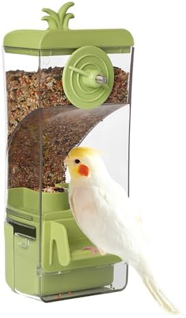 Automatic Bird Feeder for cage, Easy to Clean, Hanging Large Capacity, Clear Bird feeders for Window Viewing (Green)
